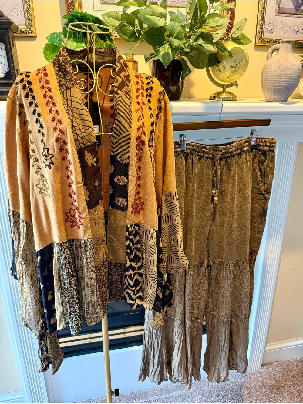 Young Threads NWT Boho Patchwork Open-Front Cardigan and matching boho pants xl